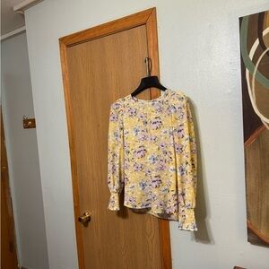 Pleione Large Multi-Color w/Floral Print & Balloon Sleeves Long Sleeve Blouse